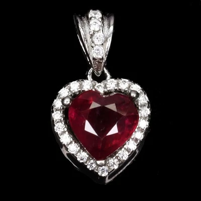 Colgante de plata de ley 925 corazón rubí 7 mm piedras preciosas naturales joyería Foto 1 de 4
