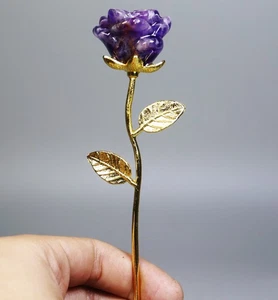 Altura 148 mm Natural Amatista Cuarzo Cristal Piedra Tallada Rosa Flor Espécimen - Imagen 1 de 8