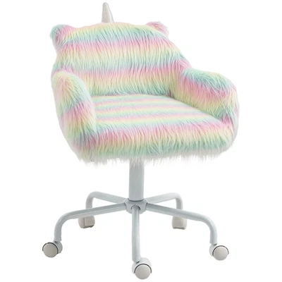 Vinsetto Faux Fur Unicorn Desk Chair Fluffy Home Office Chair with Armrests - Image 1 of 4