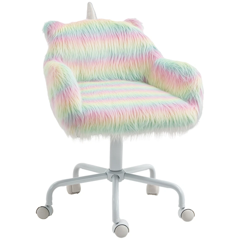 Vinsetto Faux Fur Unicorn Desk Chair Fluffy Home Office Chair with Armrests - Image 1 of 4