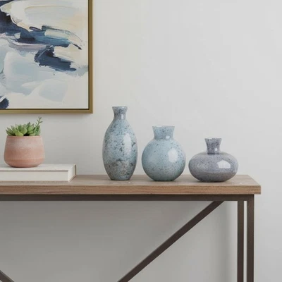 Conjunto de três vasos de mesa de vidro sem sementes azul e cinza - Imagem 1 de 4