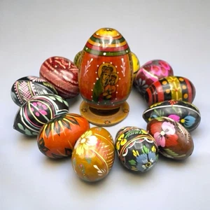 Vintage Holz Pysanky Ostereier handbemalt Designs Volkskunst Jungfrau Maria - Bild 1 von 14