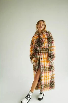 Free People Cardi Plaid Faux Fur Coat Size L $698 - Image 1 of 4