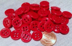 24 Small Shiny Red Plastic Sew-through Buttons 1/2" 12.7mm # 7531 - Picture 1 of 1