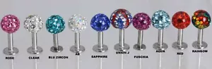 Labret stud earring with Resin Coated Crystal Ball  , Thread size 1.2MM & 1.6MM - Picture 1 of 3