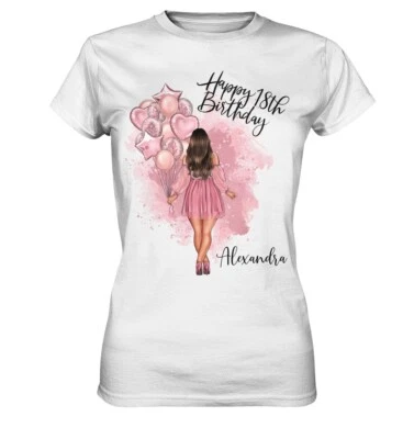 BINYA Geburtstag T-Shirt weiß Mädchen Frau 18. Geburtstag Personalisiert Name & Alter