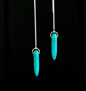 "IAJ" TURQUOISE HOWLITE SPIKE DROP DANGLE STERLING SILVER Ear Threader Earrings - Picture 1 of 1