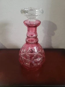 Vintage  Cut Crystal Decanter Cranberry Red Cut to Clear 9 Inch Heavy - Picture 1 of 7