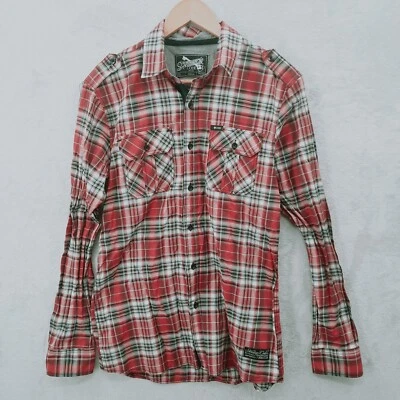 Sovereign Code Slim Fit Western Red Black Plaid Long Sleeve Shirt Men's Medium - Image 1 of 4