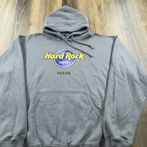 Vintage Hard Rock Cafe Hoodie Mens L Gray Tulsa OK Hotel USA Sweatshirt Sweater - Picture 1 of 12