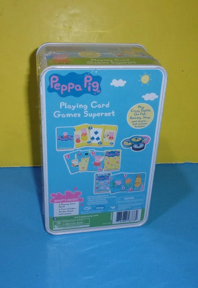 New Peppa Pig Card Games Super Set Tin Go Fish Crazy Eights Rummy Snap Stickers  - Image 1 of 1