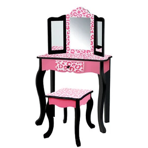 Fantasy Fields Gisele Leopard Print Kids Play Vanity Table Stool Black Pink - Picture 1 of 12