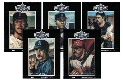 5 Mini Posters Covers 2001 All Star Game Griffey Jeter Ichiro Vtg MLB Promo Set Cover