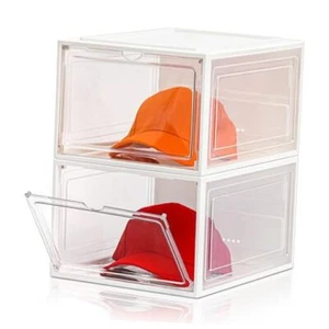 Hat Organizer Box,Upgrade Harder Solid Plastic Hat 2 Pack White & Clear - Picture 1 of 7