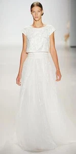 Vestido Tadashi Shoji manga gorra encaje popover (talla 10) - Imagen 1 de 8