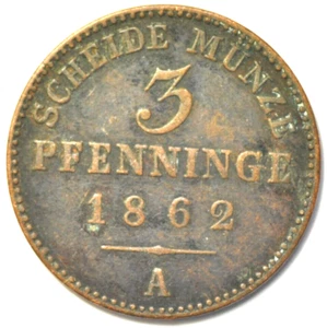 mw24896 German States Prussia; 3 Pfennig 1862 A Wilhelm I  Berlin Mint  KM#482 - Picture 1 of 2