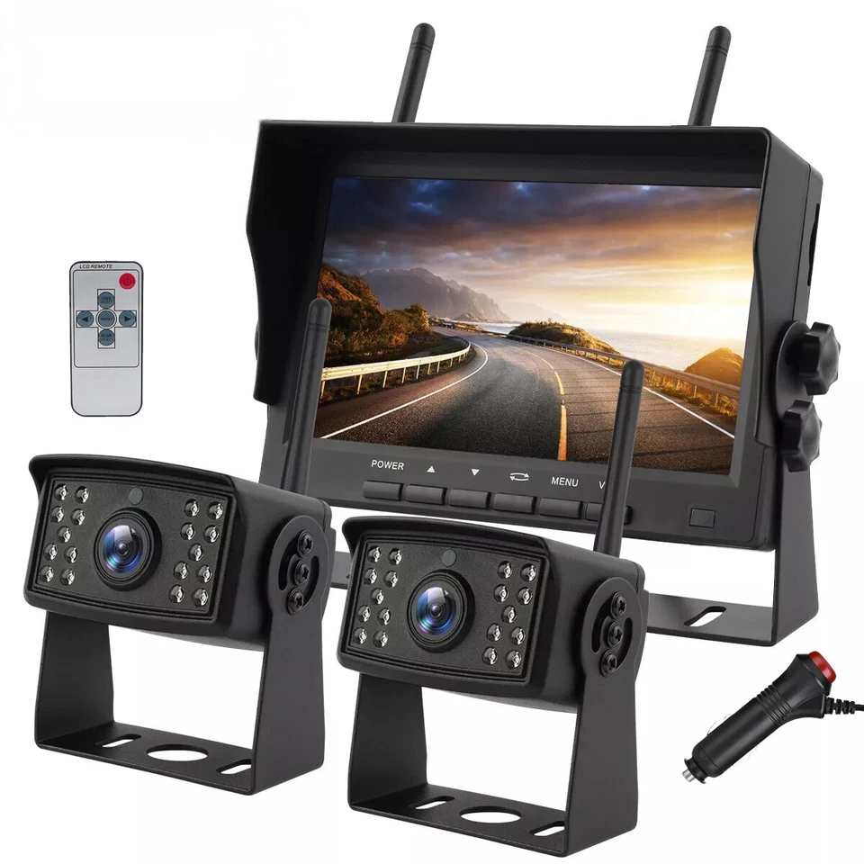 Digital Wireless 7'' Quad DVR Monitor 1080P 2x Backup Camera for Truck Trailer - Image 1 of 4