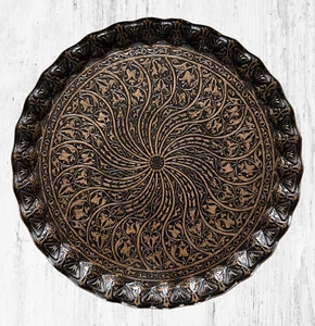 Handcrafted Floral Round Tray | Dark Copper | Serving for 6 | Rustic Home Decor - Picture 1 of 12
