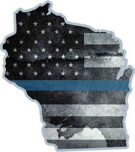 Calcomanía de línea azul delgada del estado de Wisconsin con bandera estadounidense hecha jirones pegatina de brillo VAR - Imagen 1 de 1