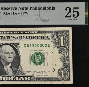 2013 $1 Federal Reserve Note PMG 25 - Fancy Serial Number 82900000 - Picture 1 of 3