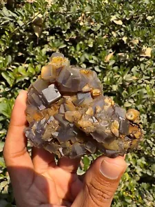 Rare 119 Natural Stone Blueish Fluorite Mineral Specimen On Matrix Vintage - Picture 1 of 12