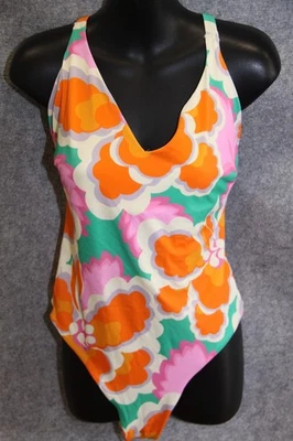 BADEANZUG SCHWIMMANZUG GRÖSSE 44 BUNT GEMUSTERT MIT PADS HINTEN GESCHNÜRT C&A - Bild 1 von 2