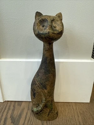 Escultura/tope de puerta de gato de hierro fundido - Japón Okimono Noguchi Style MCM Foto 1 de 4