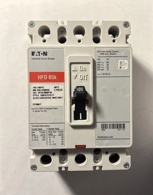 (Nuevo) Disyuntor EATOn HFD3100 100A 65kA@480V HFD65k Foto 1 de 4
