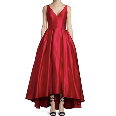 BETSY & ADAM Red Satin Hi-Low Sleeveless Evening Formal Prom Ball Gown Sz 0 NWOT - Image 1 of 4