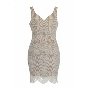 Hello Molly Bodycon-Minikleid weiß Spitze Overlay V-Ausschnitt ärmellos Größe S US 4 - Bild 1 von 18