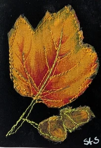 Tarjeta de arte ACEO original, botánica, tela, cosida, arte externo, arte bruto - Imagen 1 de 4