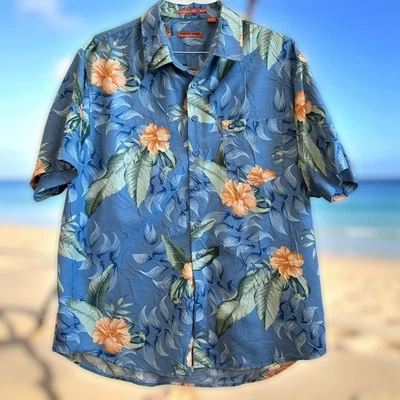 Camisa Hawaiana Point Zero Etiqueta Naranja XL Azul Floral Hibisco De Colección Años 90-Y2K Foto 1 de 4