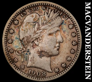 1908-D Barber Quarter - Scarce  Very Fine / Extra Fine  Better Date  #F9494 - Picture 1 of 2