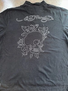 Vtg Ed Hardy Men’s Black Polo Shirt Sz 4XL Embroidered Skull Christian Audigier - Picture 1 of 12