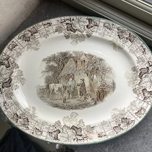 Antique LARGE Copeland Spode Byron cow 17” oval meat platter plate GRAPEVINE - Picture 1 of 24