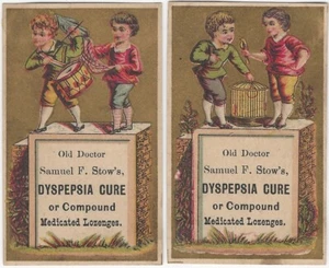 Doctor Samuel Stow's Dyspepsia Cure - Dos tarjetas comerciales victorianas de medicina patentada - Imagen 1 de 1