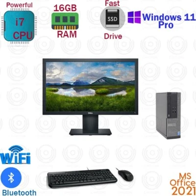 Windows 11 Dell i7 16GB RAM 1TB SSD 22" LCD Desktop Computer PC Office21 - Image 1 of 4