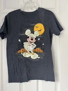 Disney Store Mickey Mouse Mummy Pumpkins Dark Grey Halloween Shirt 10/ 12 - Picture 1 of 8