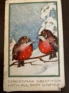 Postal vintage, Navidad, pájaros, firmado, matasellos, sello de 1 centavo - Imagen 1 de 1