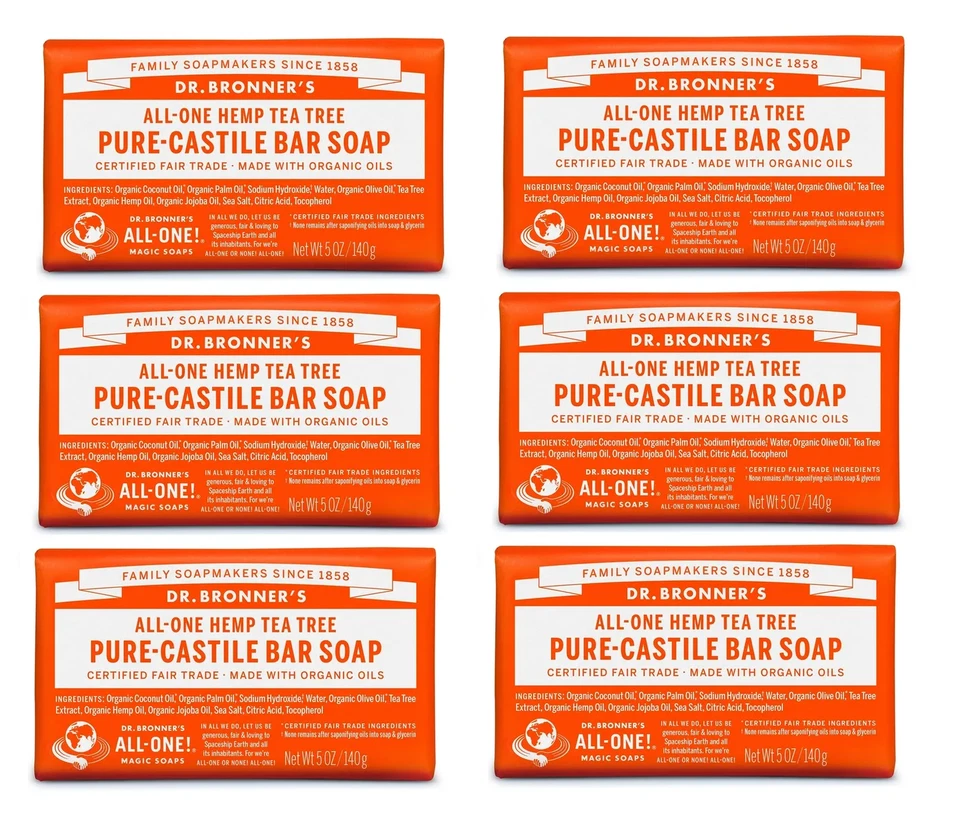 Dr. Bronner's All-One TEA TREE Pure Castile Bar Soap 5 oz ****VALUE 6 PACK**** - Image 1 of 1