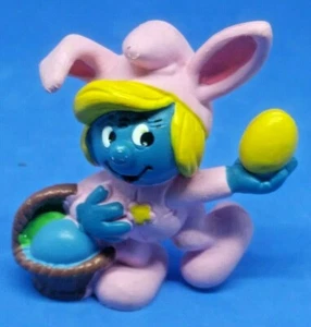 Smurfette Smurf Easter Bunny Egg Basket 1982 Schleich Peyo PVC Girl Figure - Picture 1 of 5