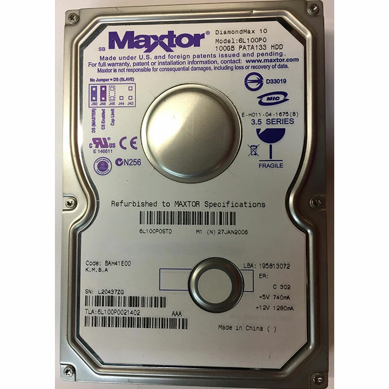 6L100P0021402 - Maxtor 100GB 7200 RPM IDE 3.5" HDD - Image 1 of 1