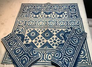 Vintage Pier 1 Cotton Batik Blue Print 2 Placemats + 2 Napkins India