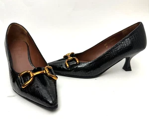 Patricia Kitten Pumps Black Patent Croc Embossed Shoes womens size 37 - Picture 1 of 13