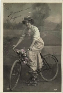 A Lady with a Bicycle -Cycling - Antique Photo Postcard 1900s 16 - Picture 1 of 2