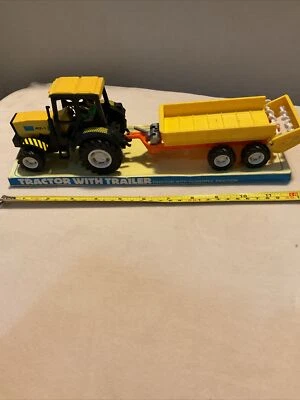 Vintage New Ray RZ-1 Push Yellow Tractor & Trailer- Manure Spreader - Image 1 of 4