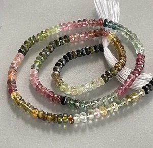 48.8ct 15 Inch Strand 4mm Natural Multi Color Tourmaline Faceted Rondelle Beads - Picture 1 of 12