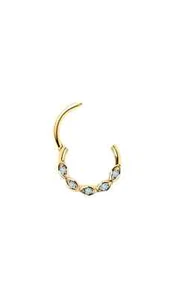 Eye Style Hinged Nose Ring Septum Clicker Rook Hoop w/ Natural Diamonds 14k Gold - Picture 1 of 2