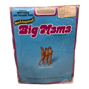 Vtg New Big Mama Nylon Pantyhose With Reusable Panty Large 165-230 Lbs Oatmeal - Picture 1 of 2