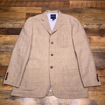 Abrigo deportivo Brooks Brothers de lino mediano beige a cuadros Blazer Foto 1 de 4